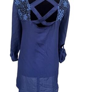 Ya Los Angles, women’s M sheer, long sleeve, button-down, crisscross, open back